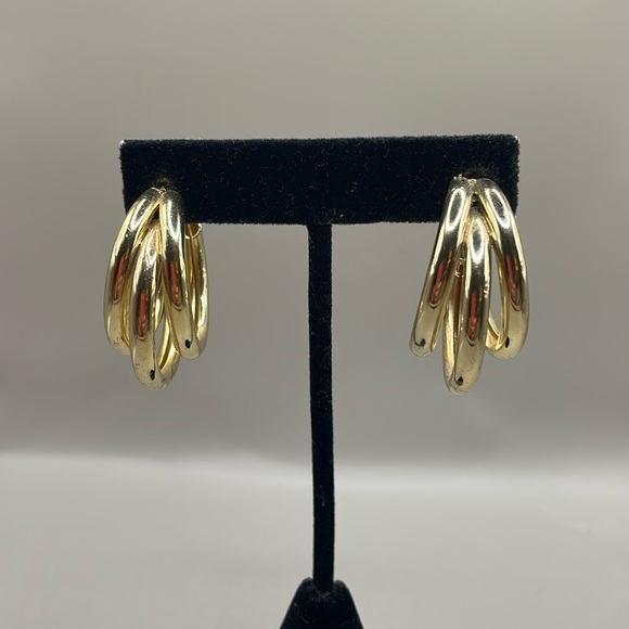 Vintage Gold Tone Large Hoop Dangle Drop Statement Earrings - Picture 1 of 3